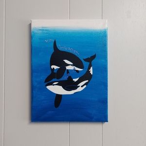 Orcas playing vinyl on canvas